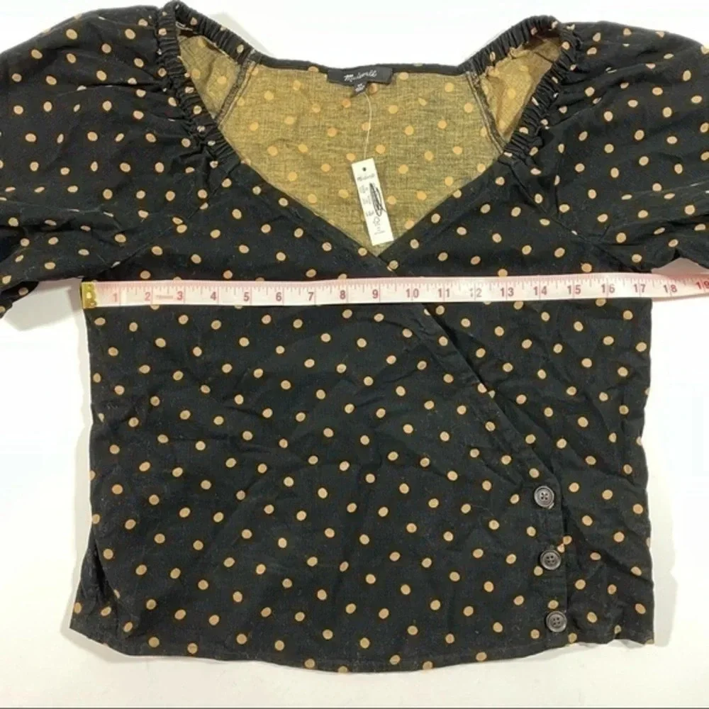 New Madewell Corduroy Puff Sleeve Wrap Top Oval Dot NC814